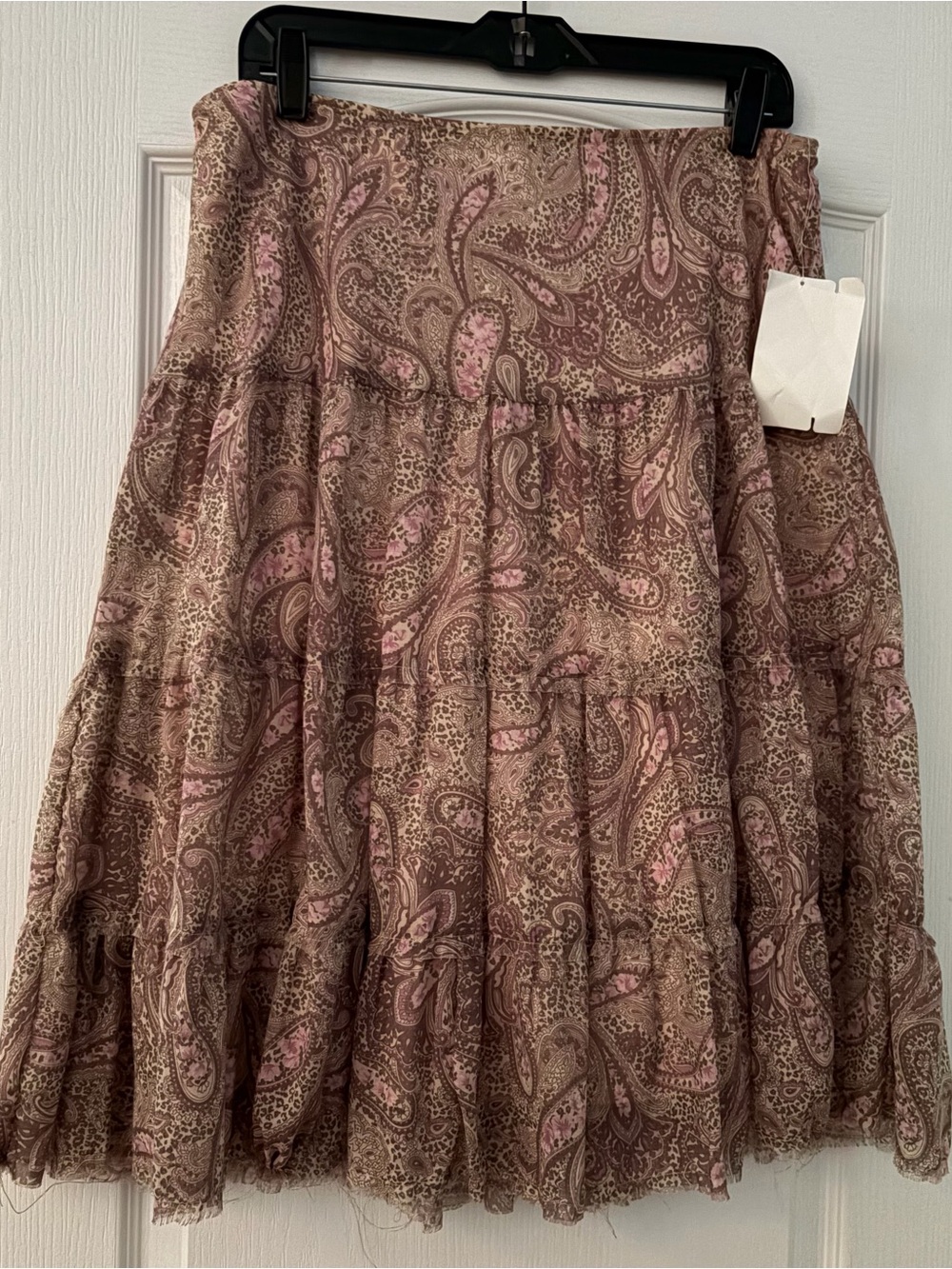 NWT Tiered Paisley A-Line Skirt in Pink and Brown